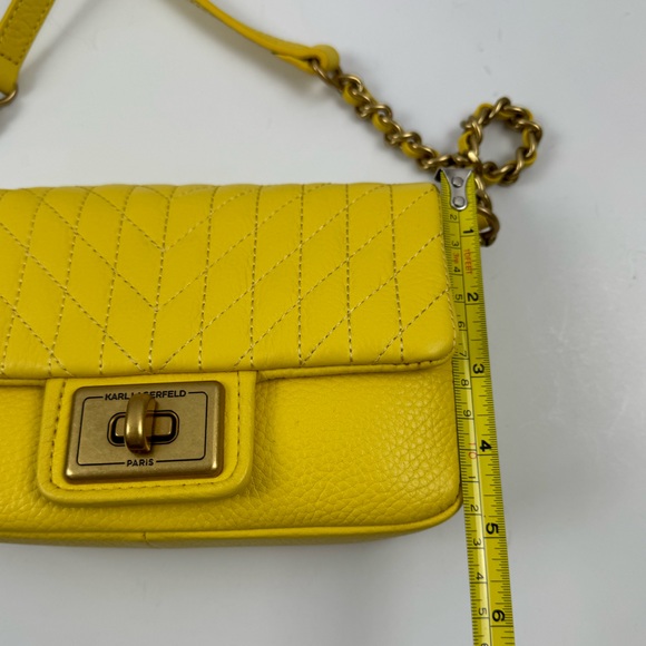 NWT KARL LAGERFELD AGYNESS SHOULDER BAG CROSSBODY PURSE YELLOW LEATHER $228 - Picture 7 of 8